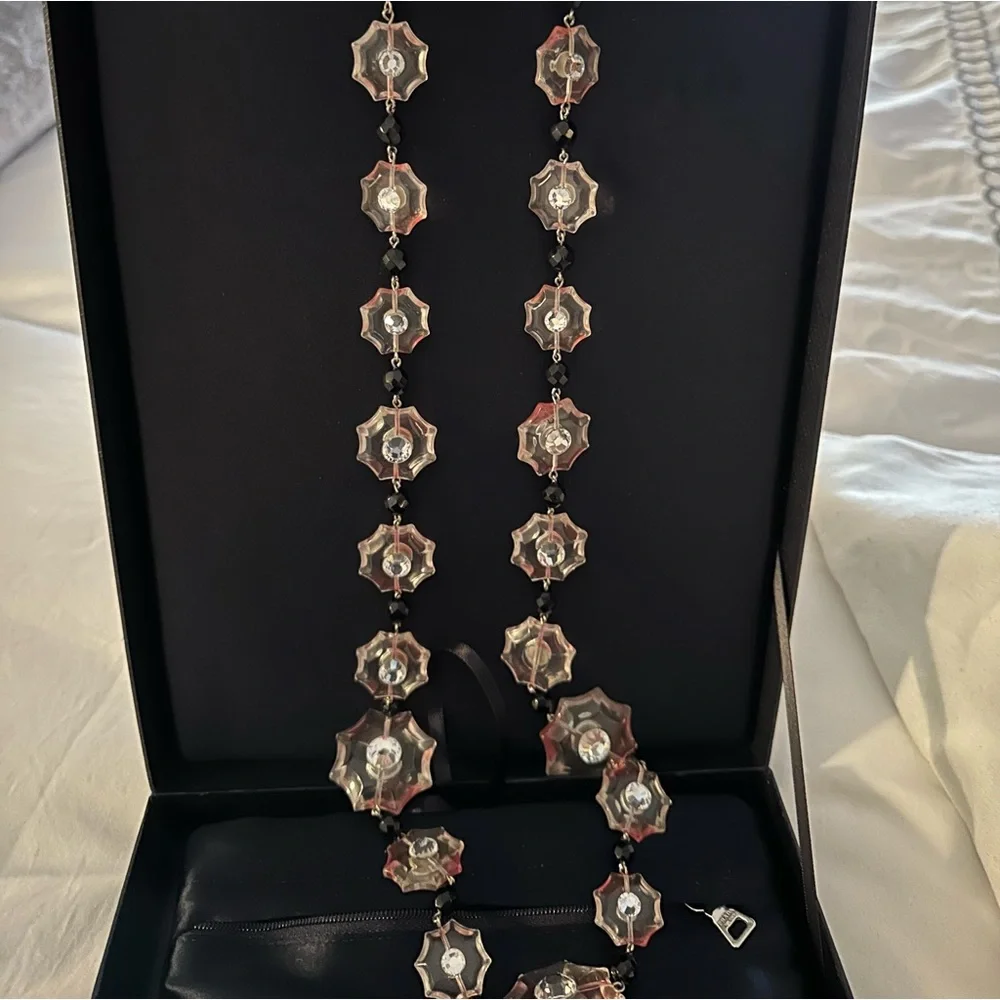 PRADA Pink Floral Acrylic and Crystal Necklace 17” L - Picture 4 of 11